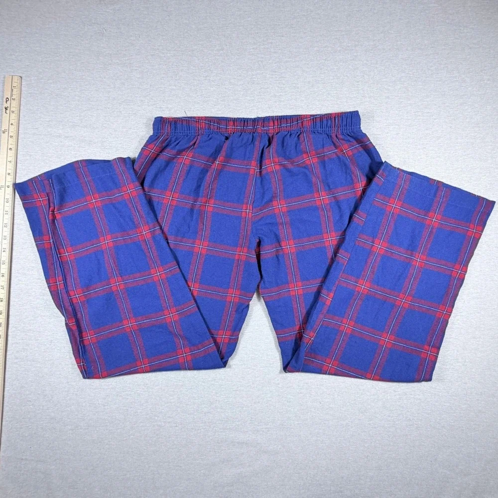 NFL New York Giants Football Men Blue Red Plaid Pajama Lounge Pant Large NY Logo